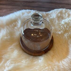 Vintage Petite Oak Cheese Tray With Glass Dome